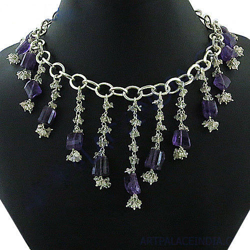 Amethyst Gemstone Dangle Necklace | Sterling Silver Chain | Women's Jewelry