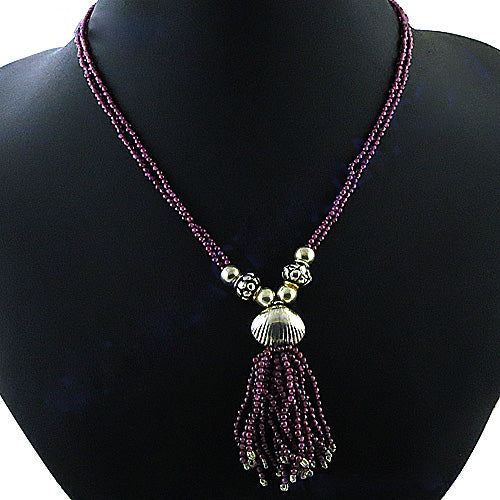 Beaded Tassel Necklace | Ruby Red Gemstone Jewelry