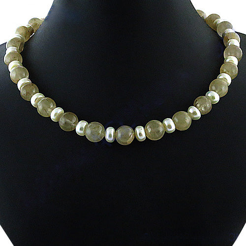 Green Agate & Pearl Bead Necklace | Women's Beaded Jewelry