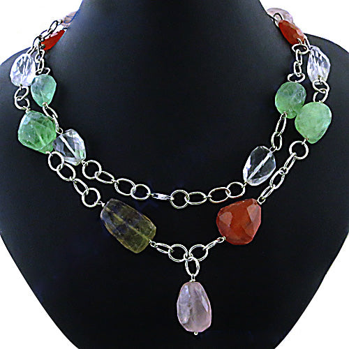 Gemstone Beaded Necklace | Sterling Silver Chain | Women's Fashion