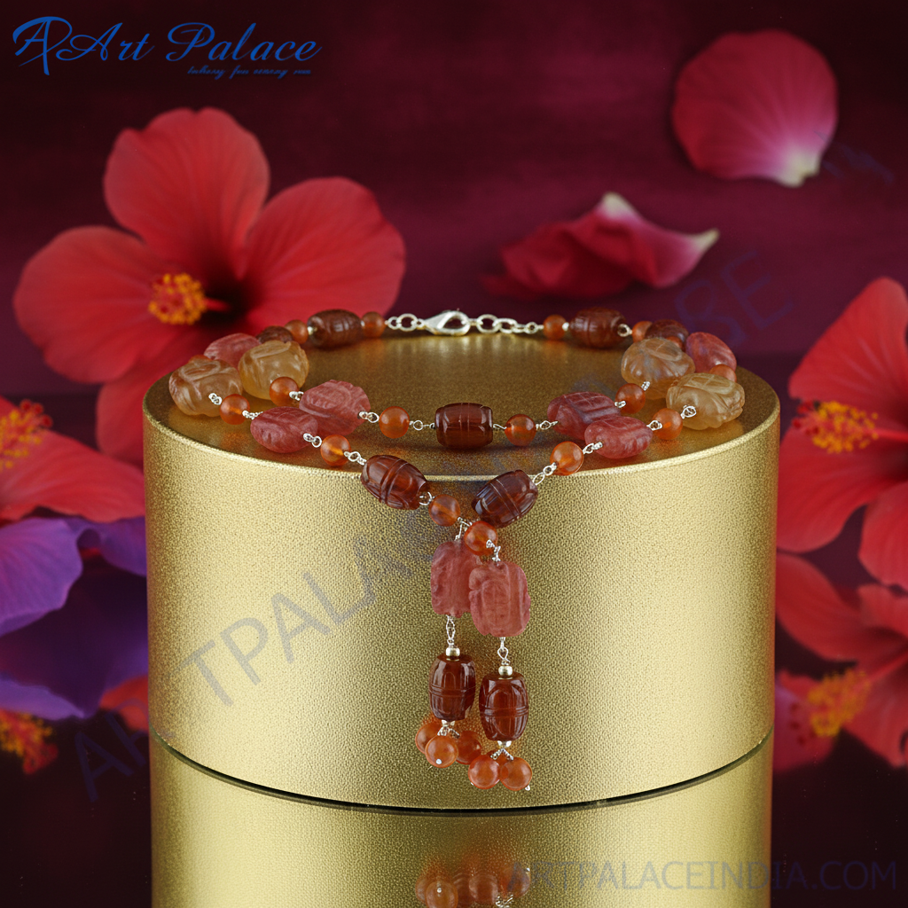 Carved gemstone beaded necklace | statement jewelry for women