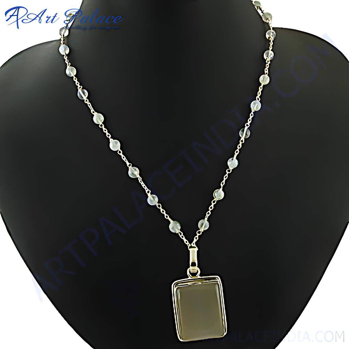 Elegant silver beaded necklace with a square pendant, ideal for women's daily wear and gifting