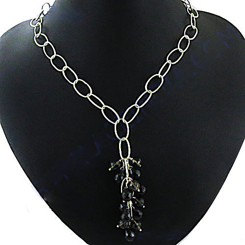 Silver Beaded Pendant Necklace for Women | Black Gemstone Jewelry