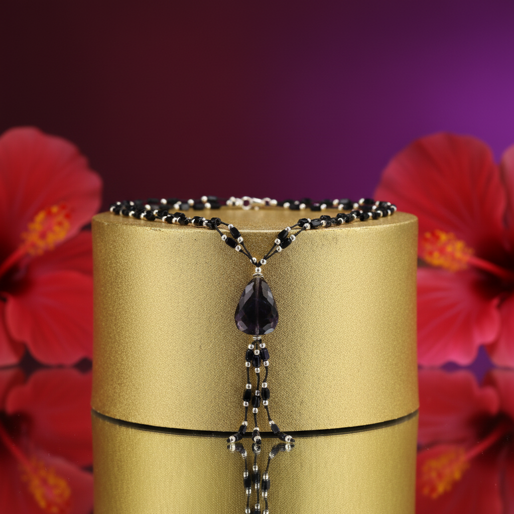 Black onyx beaded y necklace for women | gemstone jewelry