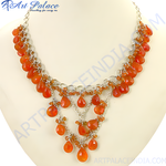 Load image into Gallery viewer, Sterling silver necklace with vibrant orange carnelian gemstone drops, a stunning jewelry piece.
