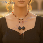Load image into Gallery viewer, Black Onyx &amp; Red Agate Lariat Necklace for Women | Statement Jewelry
