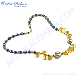 Load image into Gallery viewer, gold plating necklace with citrine stones and dark pearls, elegant women's jewelry.
