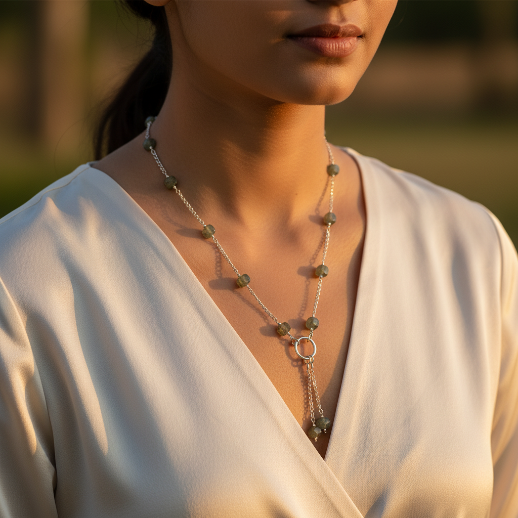 925 Silver Labradorite Y Necklace for Women | Gemstone Jewelry