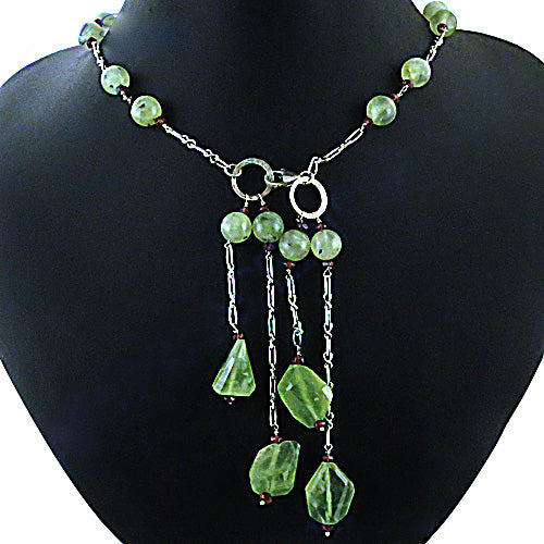 Silver Green Stone Tassel Necklace for Women | Fashion Jewelry