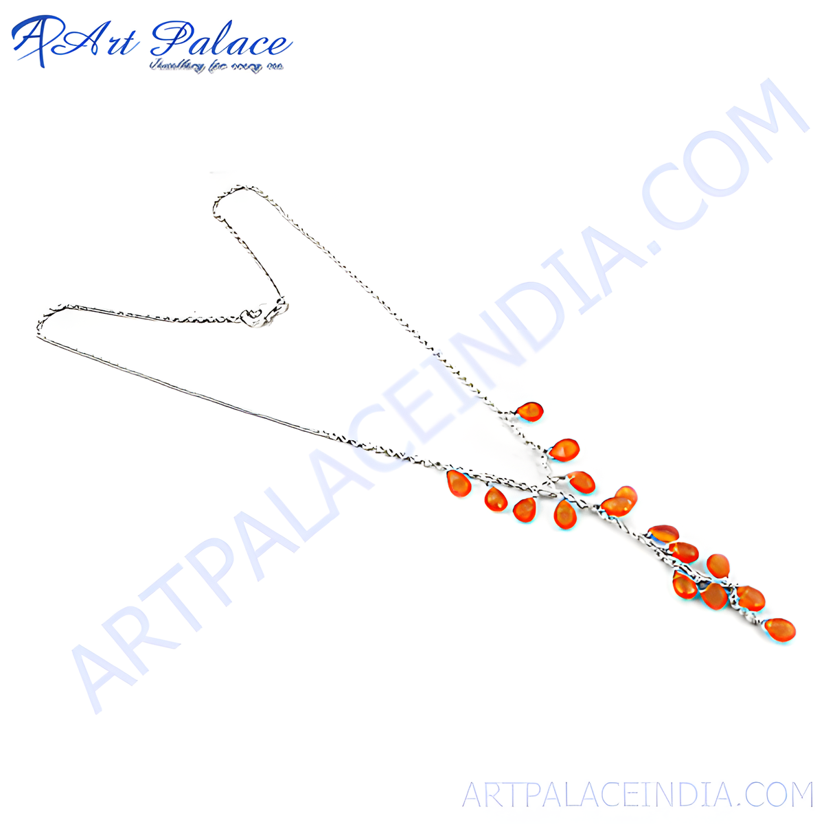 Sterling silver necklace with cascading orange carnelian gemstones, perfect for any occasion