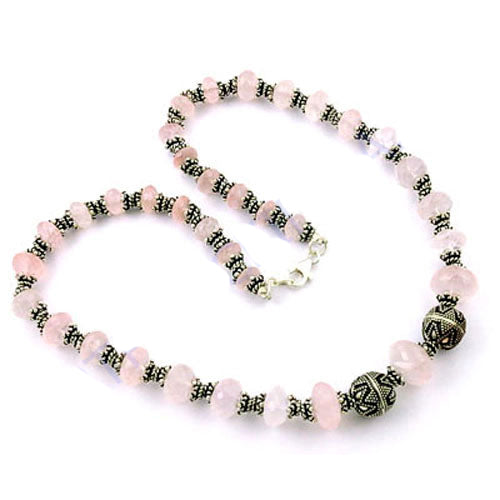 Rose Quartz Beaded Necklace | Sterling Silver | Women's Gift