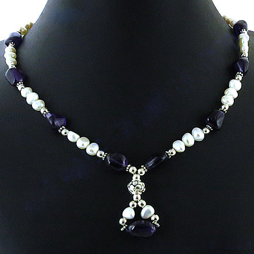 Pearl & Amethyst Necklace for Women | Gemstone Jewelry