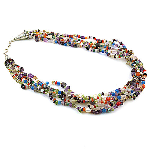 Multi Gemstone Beaded Necklace for Women | Colorful Gemstone Jewelry