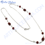 Load image into Gallery viewer, 925 sterling silver chain necklace featuring round garnet beads, perfect for women&#39;s fashion jewelry.
