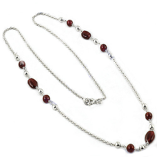 925 Silver Garnet Bead Necklace for Women | Gemstone Jewelry