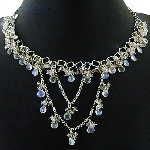 Silver Moonstone Dangle Necklace | Women's Delicate Jewelry