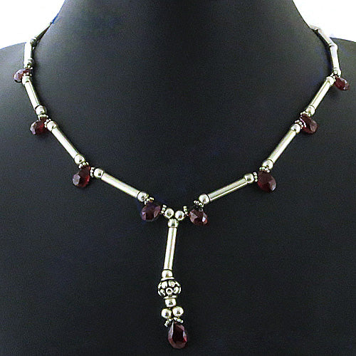Silver Necklace with Garnet Gemstones for Women | Gift Jewelry