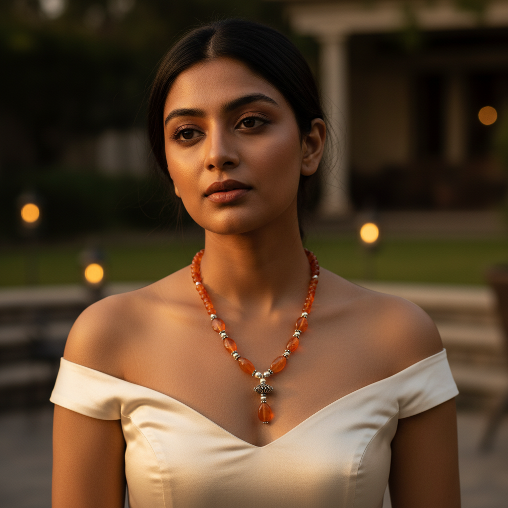 Orange Gemstone Bead Necklace for Women | Daily Wear Necklace