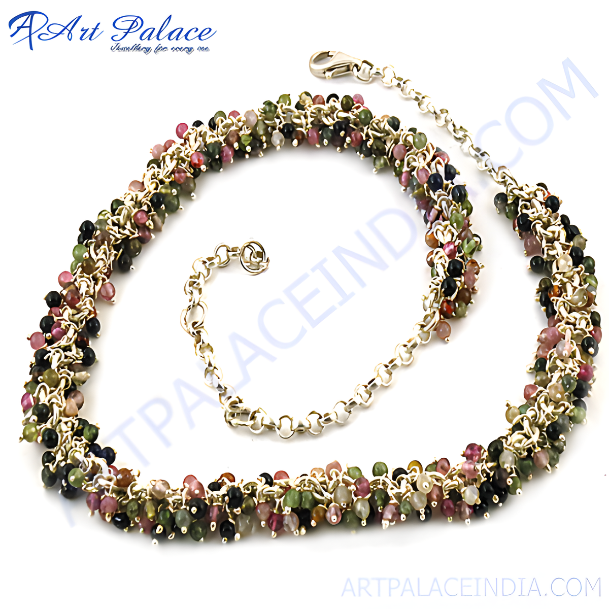 Sterling silver necklace with multi colored tourmaline beads, ideal for women's jewelry