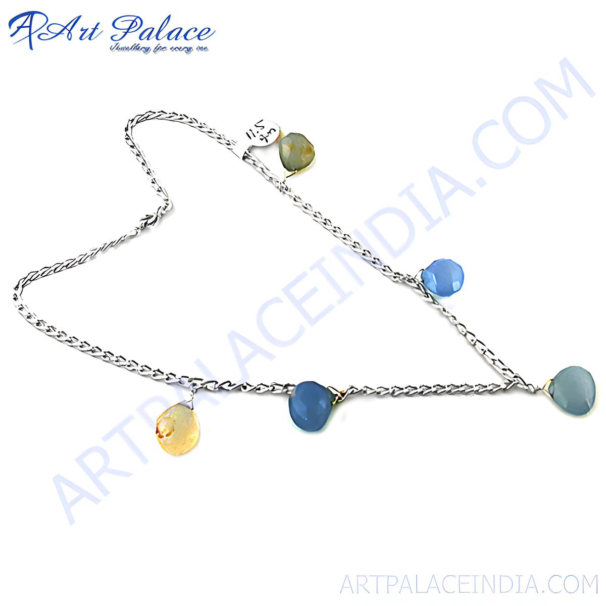 Sterling silver necklace with colorful gemstone drops for women