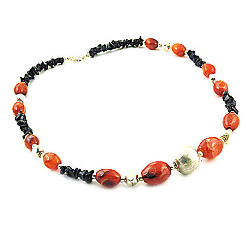 Beaded Gemstone Necklace | Red & Black Stone Jewelry for Women