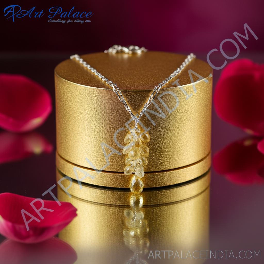 Silver Citrine Gemstone Pendant Necklace for Women | Gift Jewelry