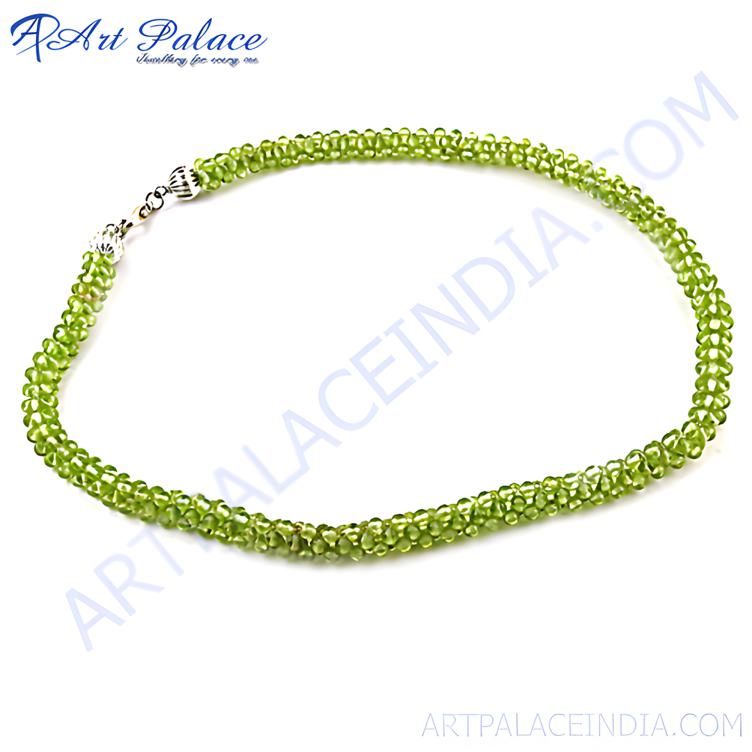 Green peridot bead anklet made of sterling silver for women