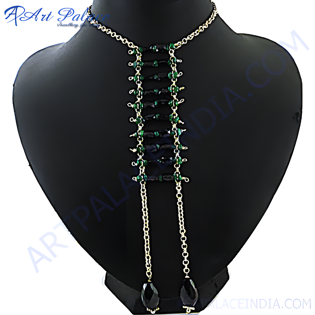 gold plating chain necklace with black onyx beads, a stylish and elegant necklace.
