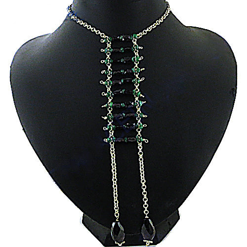 gold plating Chain Black Onyx Bead Necklace | Statement Jewelry