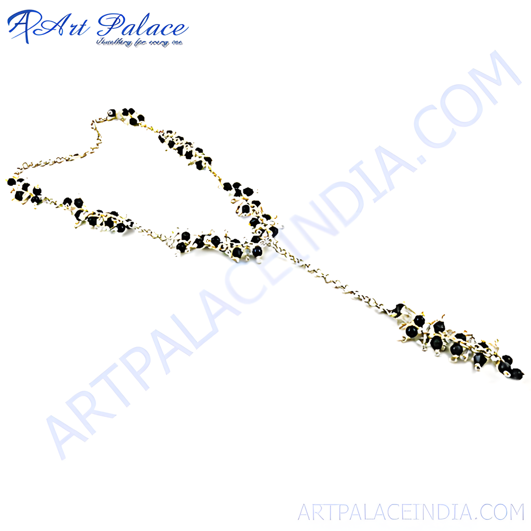 Elegant Y-necklace with black beads on a delicate chain, perfect for women.