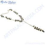 Load image into Gallery viewer, Elegant Y-necklace with black beads on a delicate chain, perfect for women.
