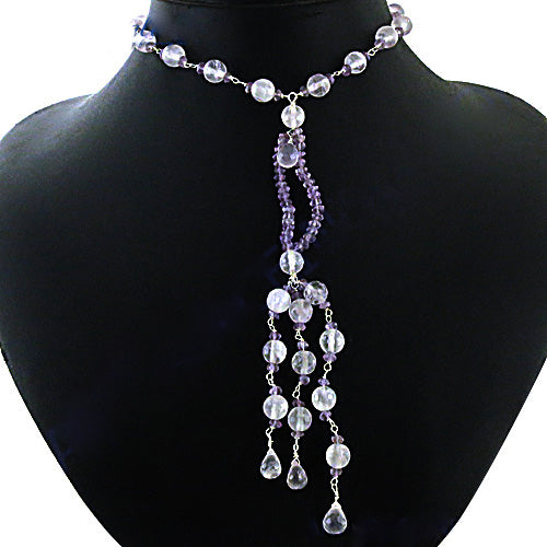 Amethyst & Crystal Beaded Necklace | Long Lariat Necklace for Women