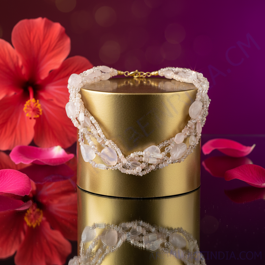 Multi strand rose quartz bead necklace for women | gemstone jewelry