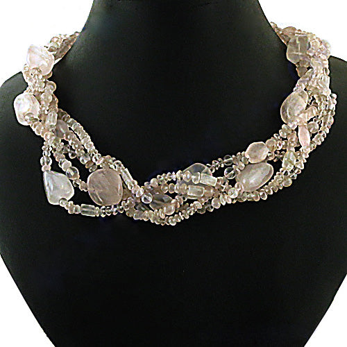 Multi-Strand Rose Quartz Bead Necklace for Women | Gemstone Jewelry