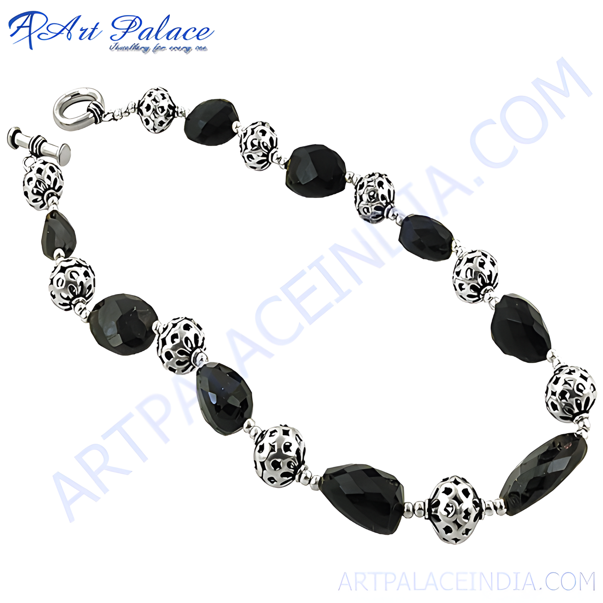 Sterling silver bracelet with black onyx beads, a stylish and elegant accessory for women
