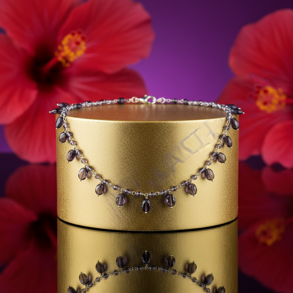 Silver beaded gemstone necklace | delicate necklace for women