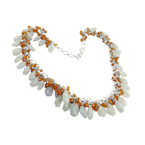 Silver Beaded Gemstone Necklace | Statement Jewelry for Women
