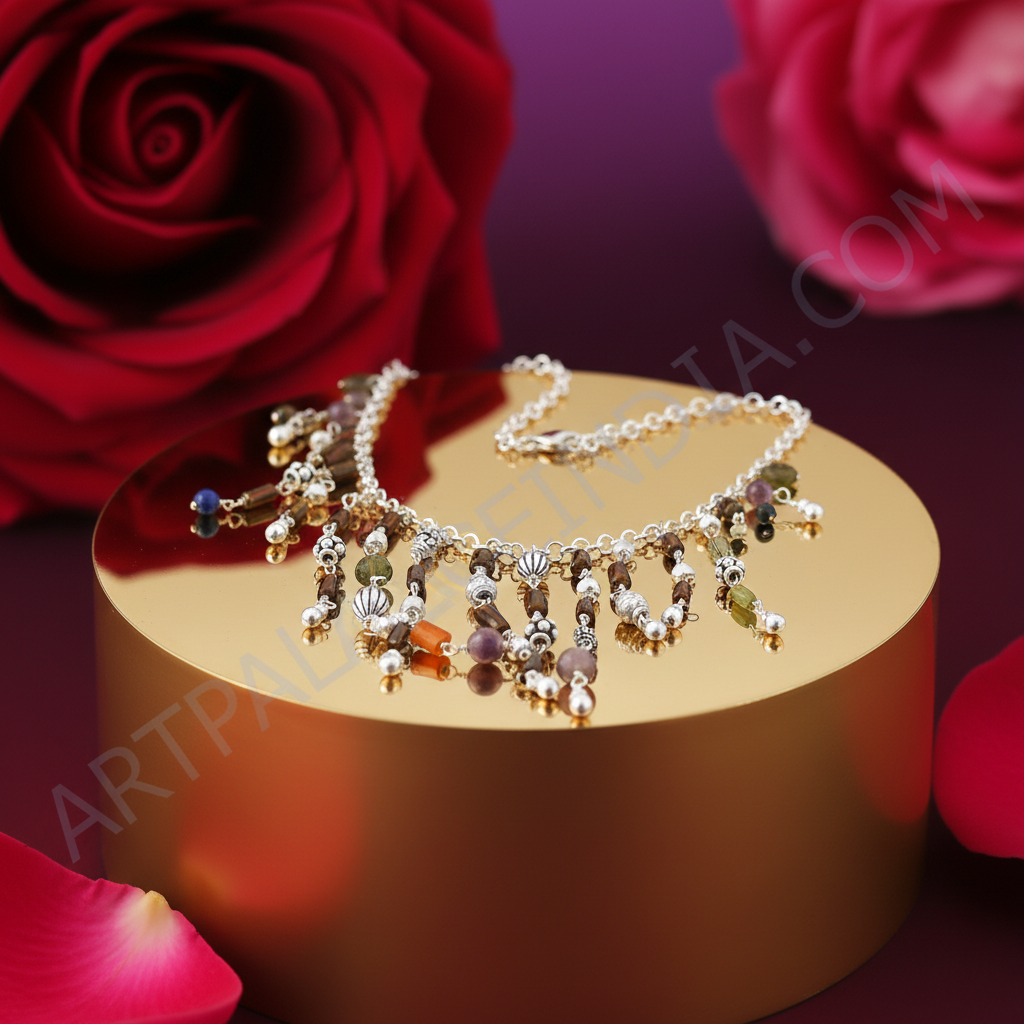 Beaded gemstone silver necklace for women | fashion jewelry