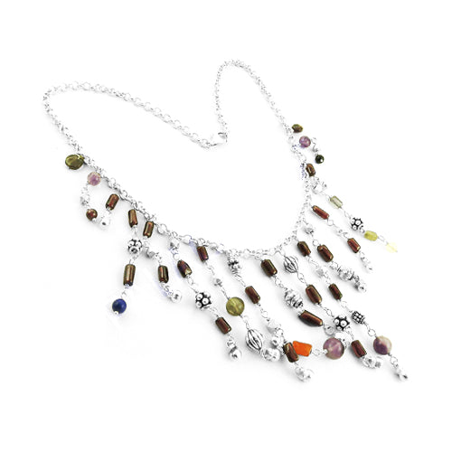 Beaded Gemstone Silver Necklace for Women | Fashion Jewelry