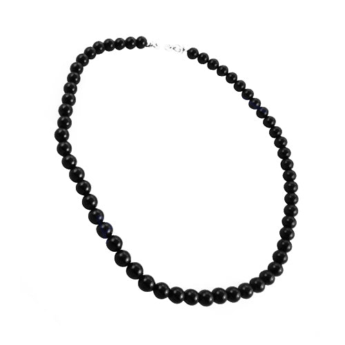 Black Onyx Bead Necklace | Sterling Silver Clasp | For Women