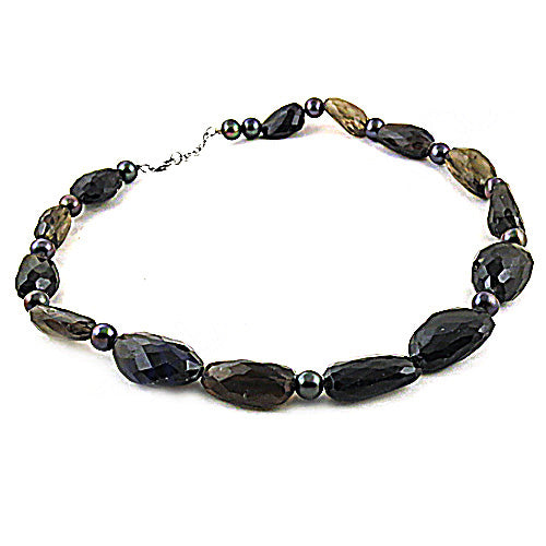 Black Onyx & Pearl Beaded Necklace for Women | Gemstone Jewelry