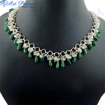 Load image into Gallery viewer, Silver necklace with green emerald beads, a beautiful gemstone necklace for women.
