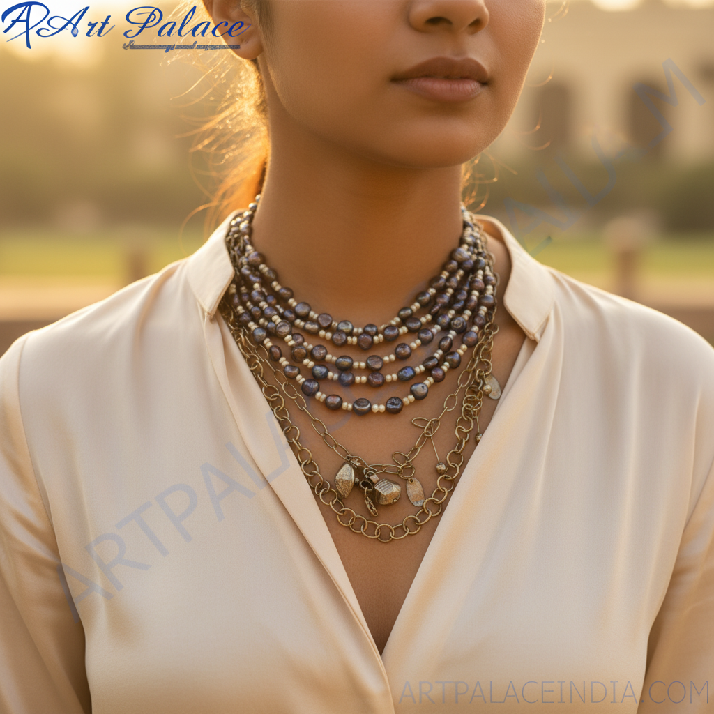 Multi-Strand Pearl Necklace | Dark Pearl Jewelry for Women