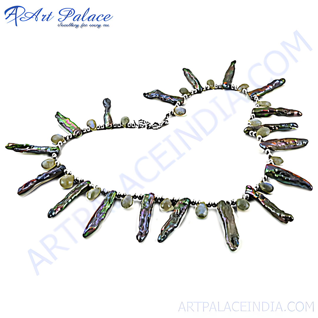 A necklace of natural pearls with unique shapes.