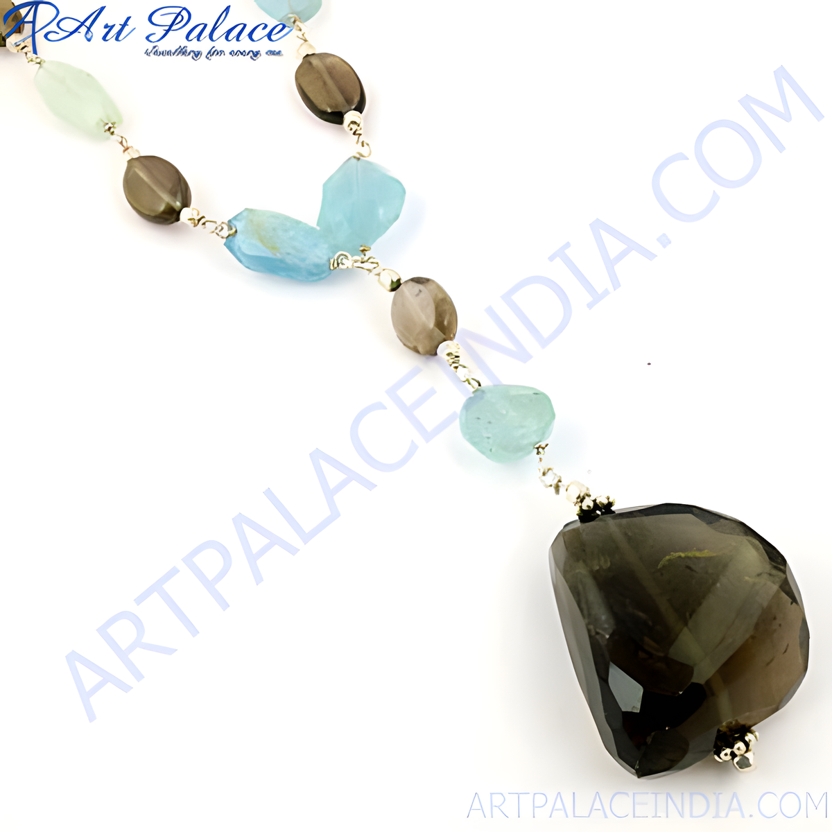 Sterling silver necklace with smoky quartz and other colorful gemstones; a unique, elegant pendant necklace