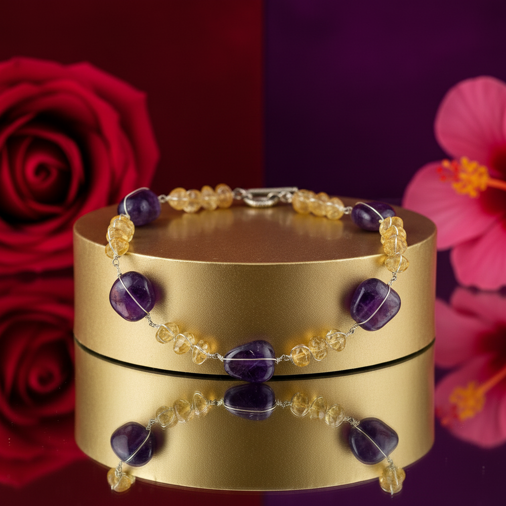 Amethyst Citrine Bead Necklace | Gemstone Jewelry for Women