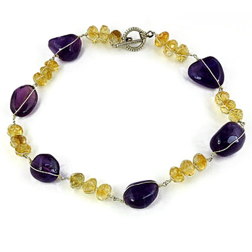 Amethyst Citrine Bead Necklace | Gemstone Jewelry for Women