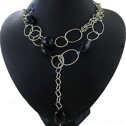 Black Beaded Lariat Necklace | gold plating Chain | Women's Fashion Jewelry