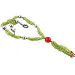 Load image into Gallery viewer, Green Beaded Necklace with Red Stone | Women's Fashion Jewelry
