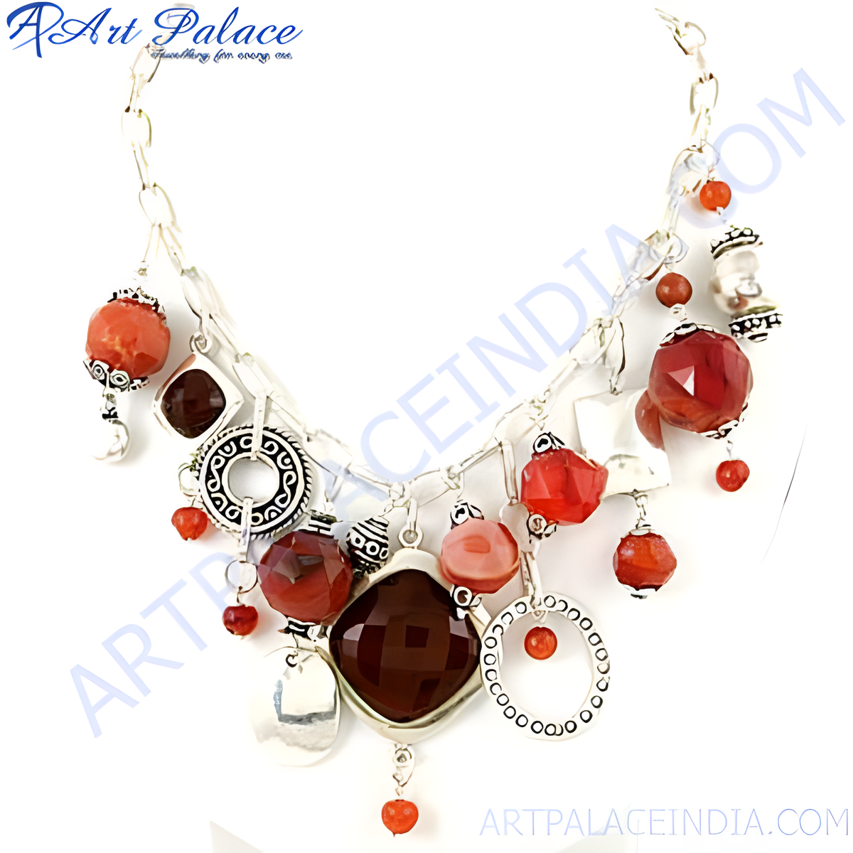 Silver necklace with carnelian gemstones